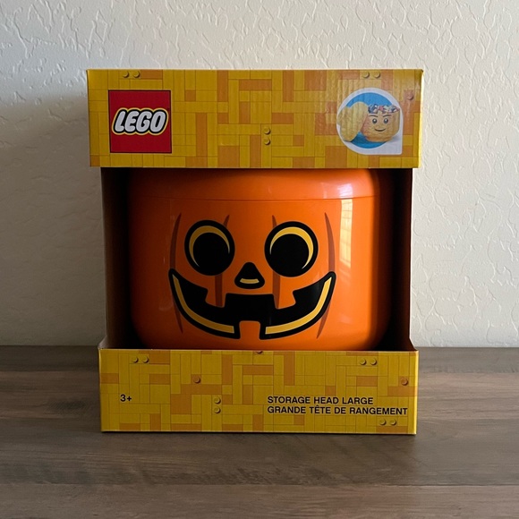 Lego Orange Pumpkin Jack O Lantern Halloween Lego Stackable Storage Head Large - Picture 1 of 11